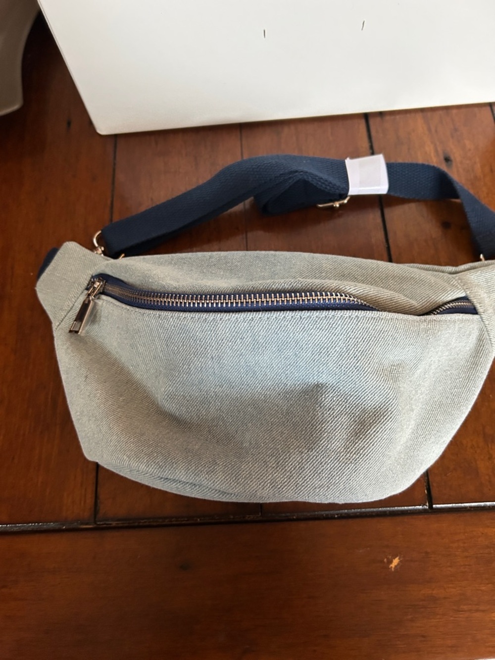 Light Blue Canvas Fanny Pack with Navy Zip - Men's Waist Bag